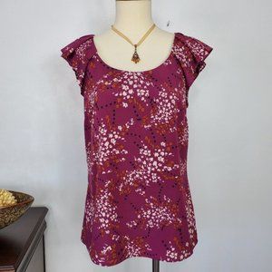 ELLE Pleated Flutter Sleeve Feminine Pullover Top Size XS